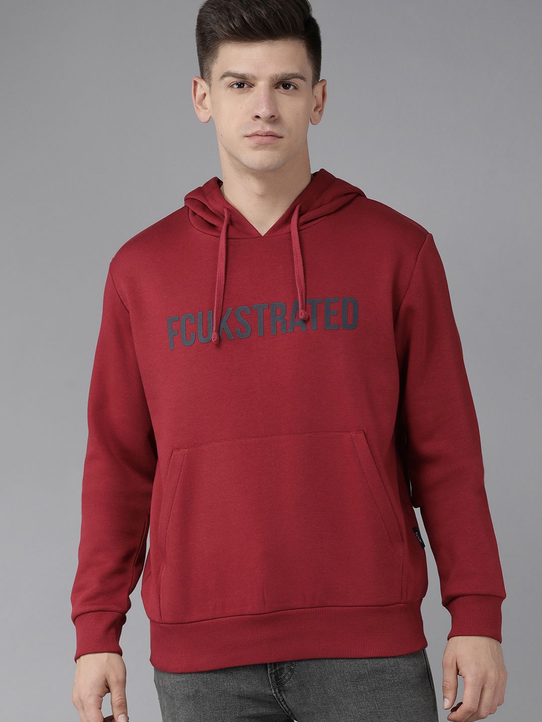  French Connection Men Red Brand Logo Printed Hooded Sweatshirt