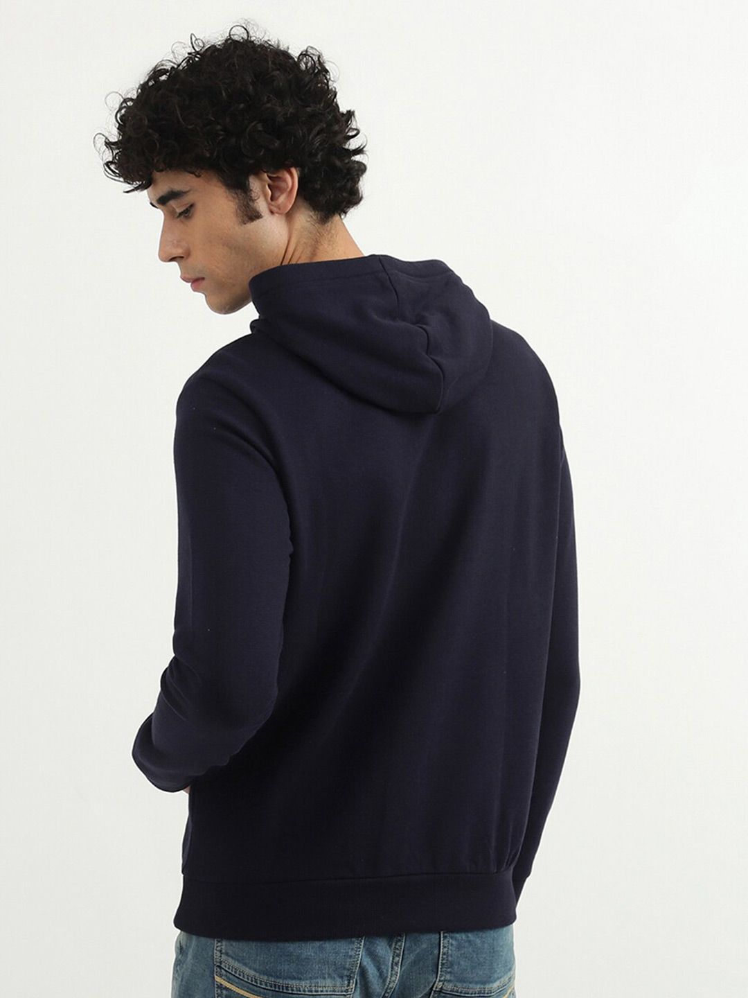  United Colors Of Benetton Men Navy Blue Printed Hooded Sweatshirt