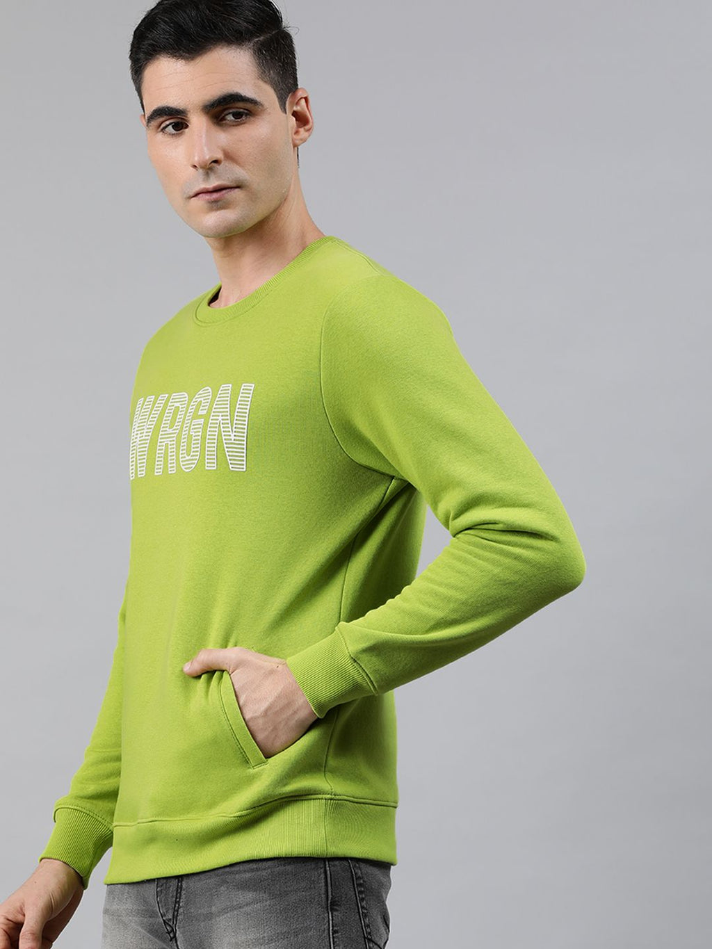  WROGN Men Green Printed Slim Fit Pullover Sweatshirt