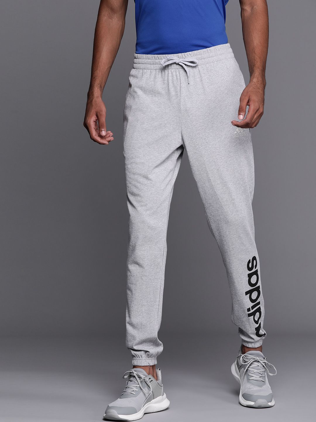  ADIDAS Men Grey Melange Brand Logo Print Sport Inspired Linear SJ Joggers