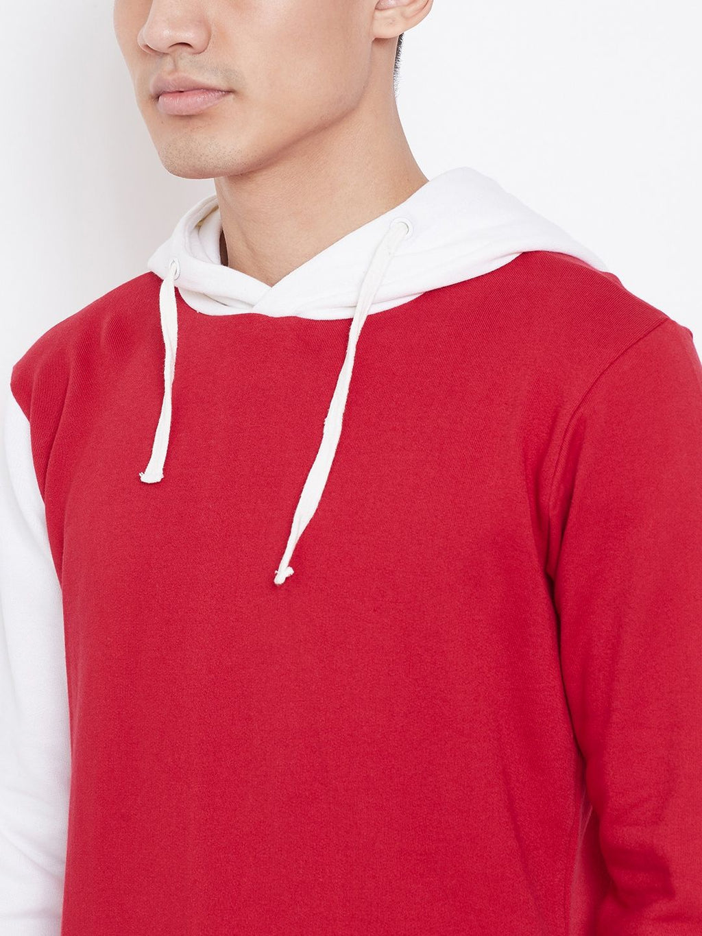  Aesthetic Bodies Men Red & White Colourblocked Hooded Sweatshirt