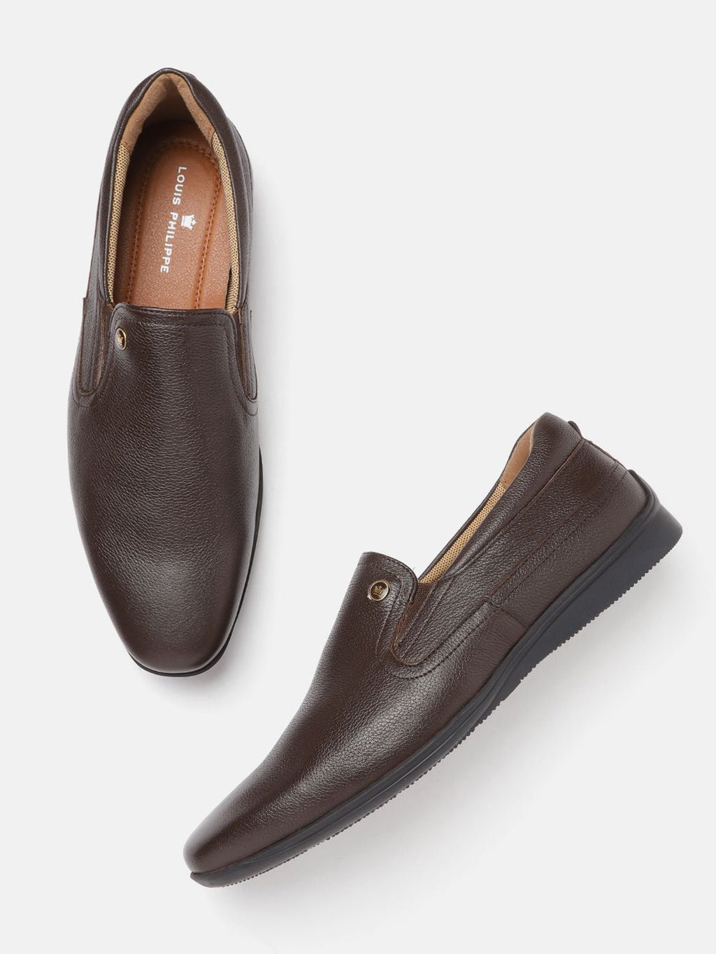  Louis Philippe Men Coffee Brown Solid Leather Formal Slip-Ons
