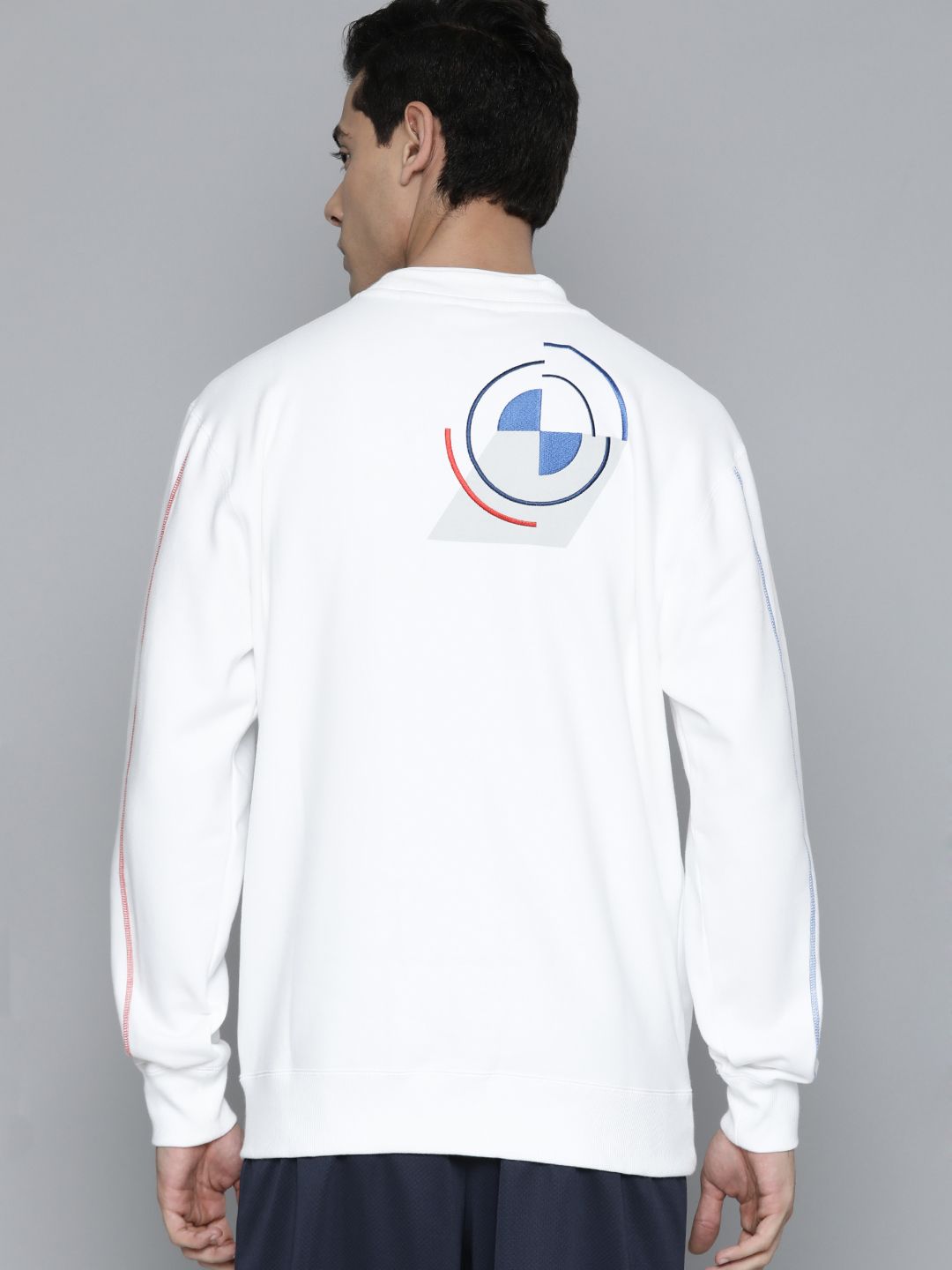 PUMA Motorsport Men White Brand Logo Back Print BMW Motorsport Assembly Crew Sweatshirt