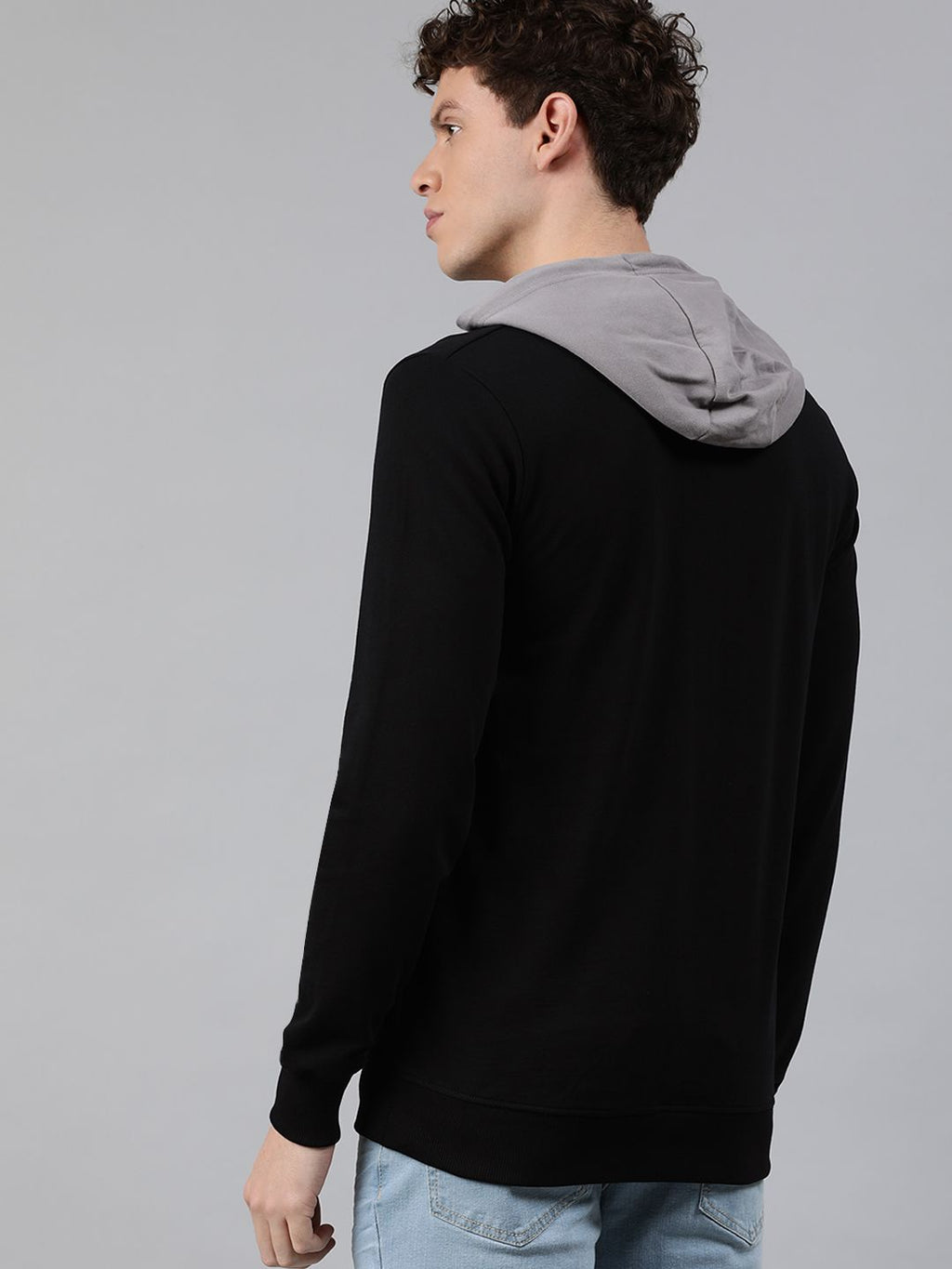  WROGN Men Black & Grey Printed Hooded Sweatshirt