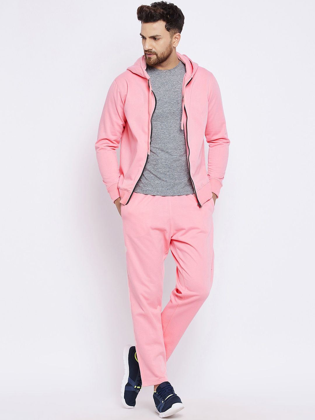  FRENCH FLEXIOUS Men Pink Solid Cotton Track Jacket
