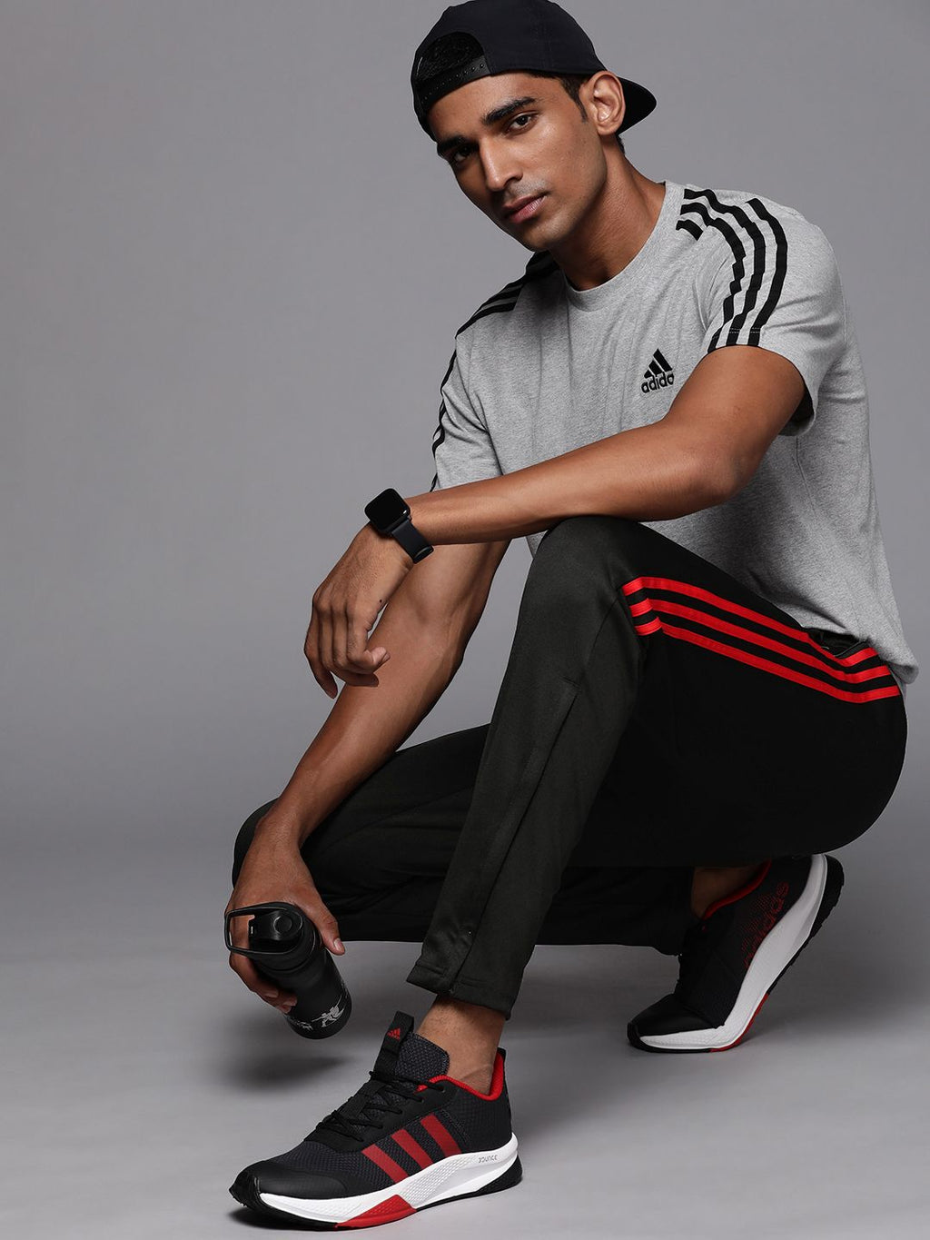  ADIDAS Men Black & Red Sereno Brand Logo Printed Side Striped Track Pants