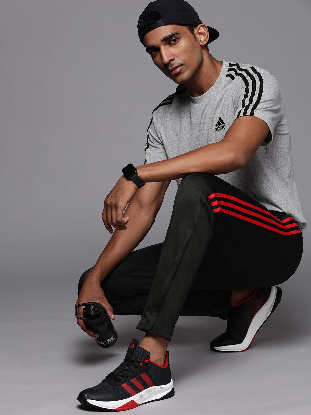  ADIDAS Men Black & Red Sereno Brand Logo Printed Side Striped Track Pants