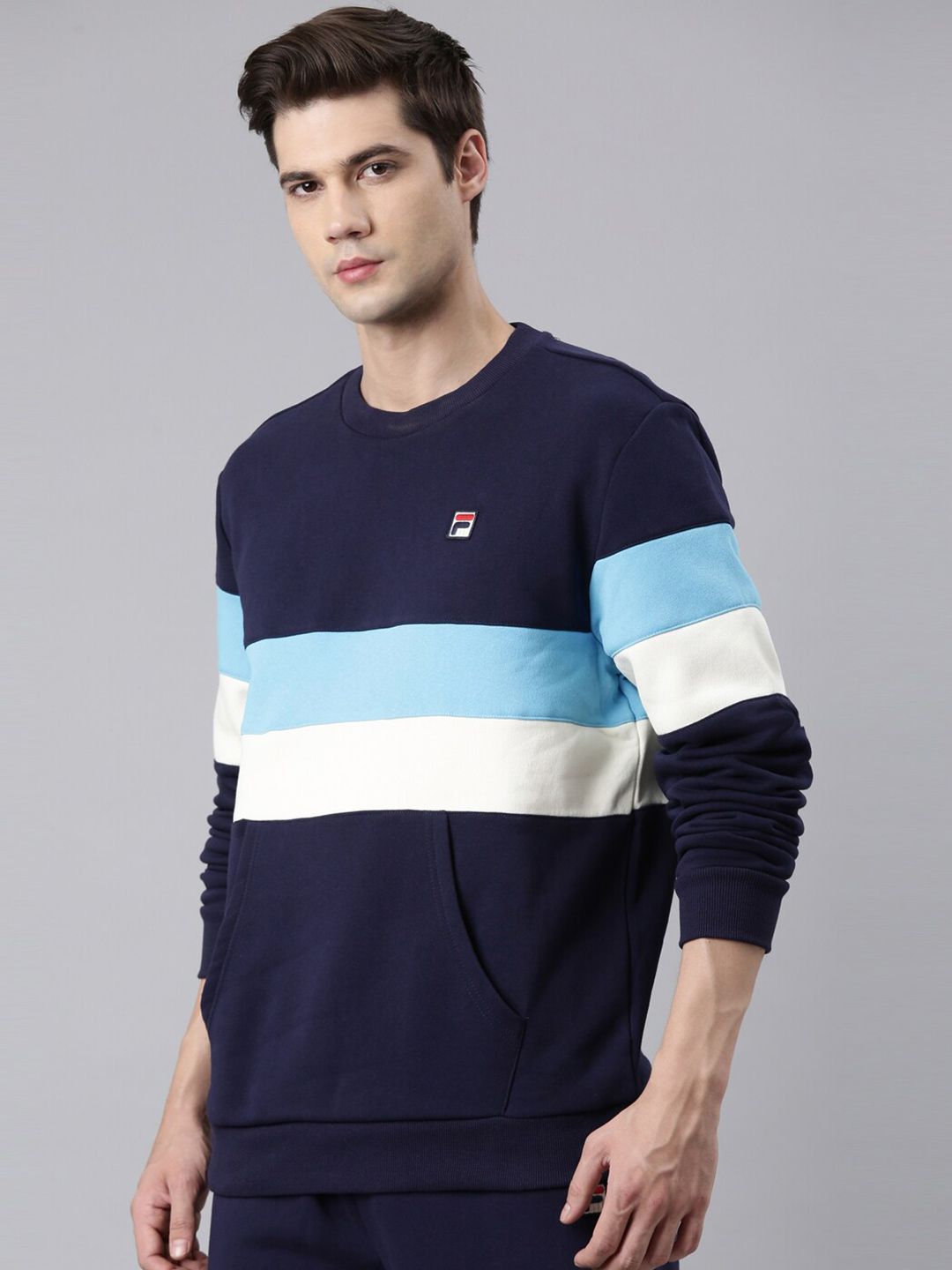  FILA Round Neck Colourblocked Cotton Pullover Sweatshirt