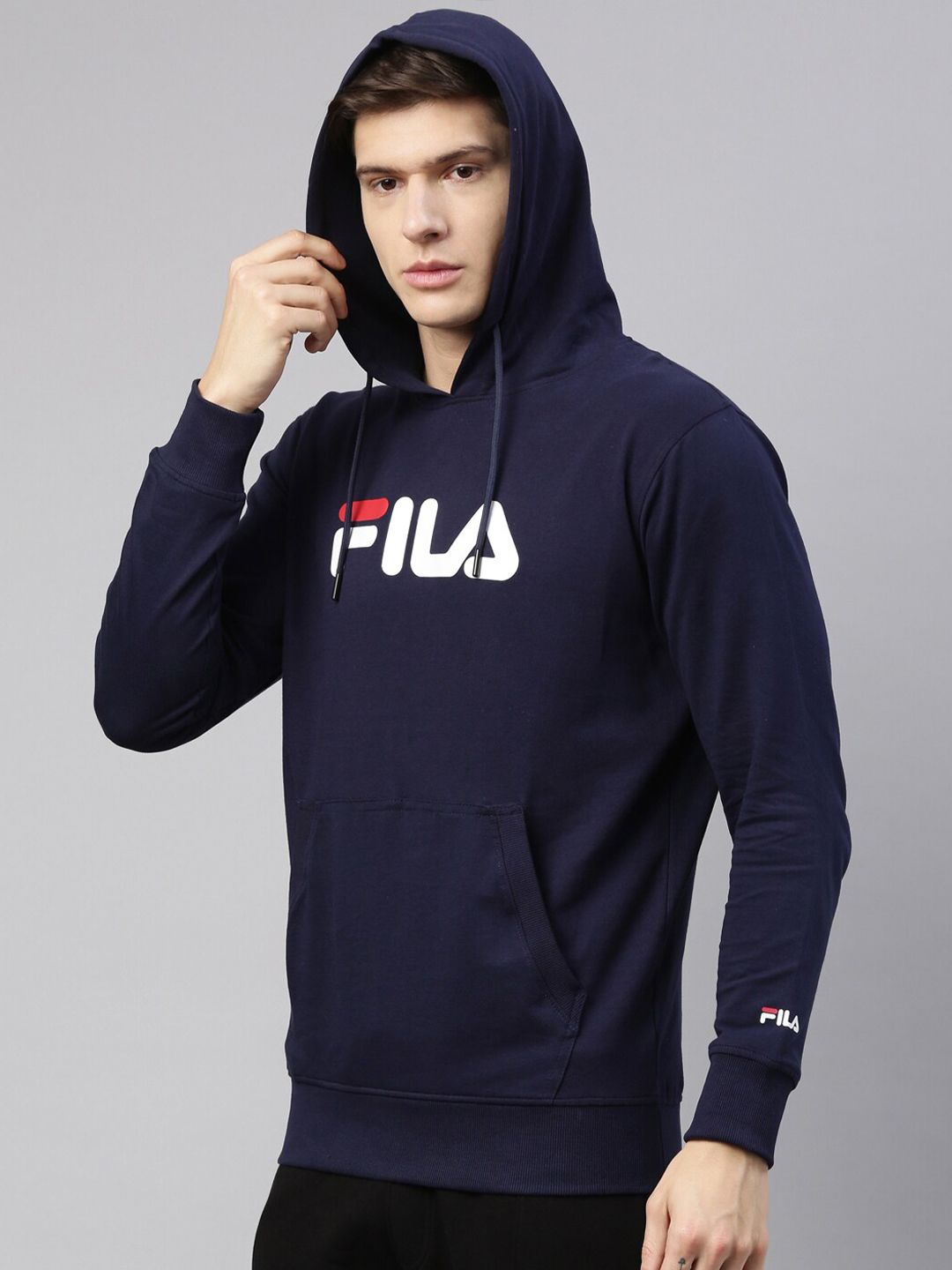  Fila Men Brand Logo Print Hooded Hornbill Sweatshirt