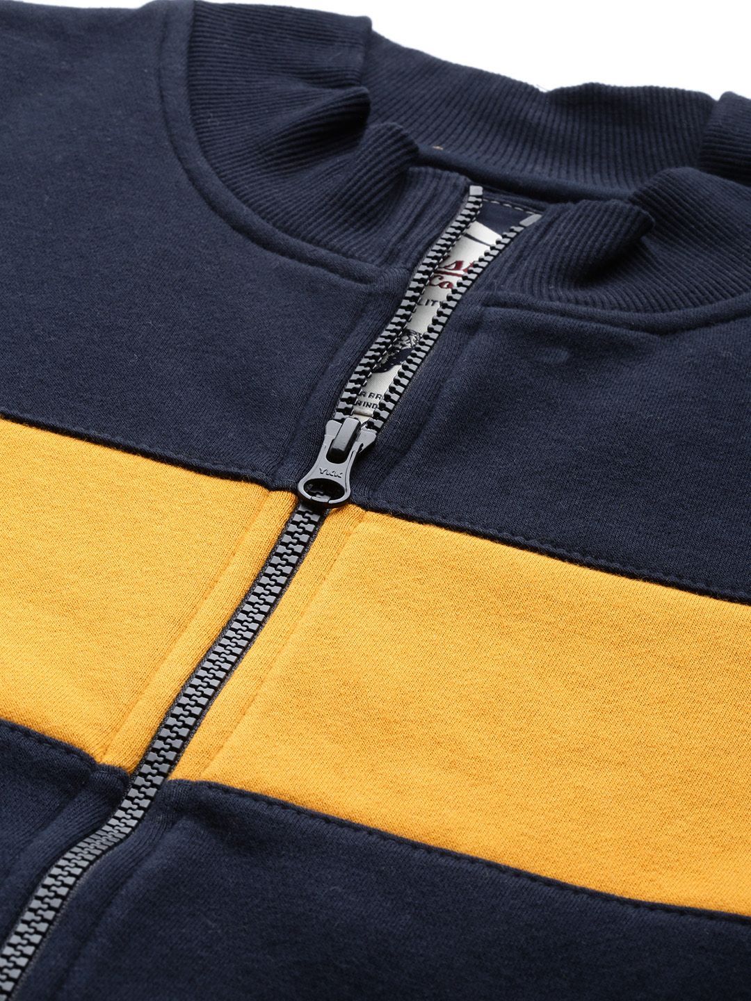  Roadster Men Navy Blue & Mustard Yellow Striped Sweatshirt