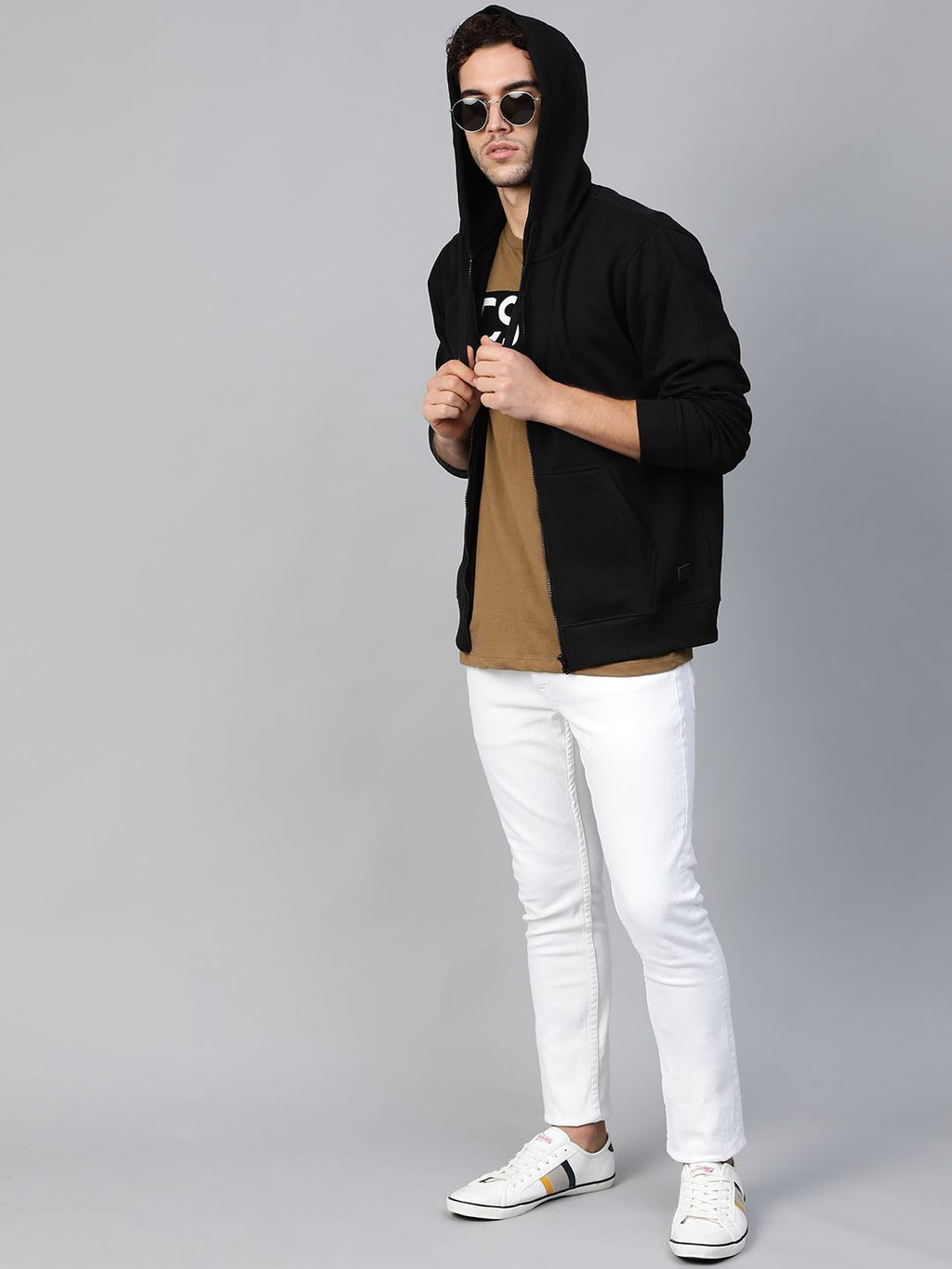  Roadster Men Black Solid Hooded Sweatshirt