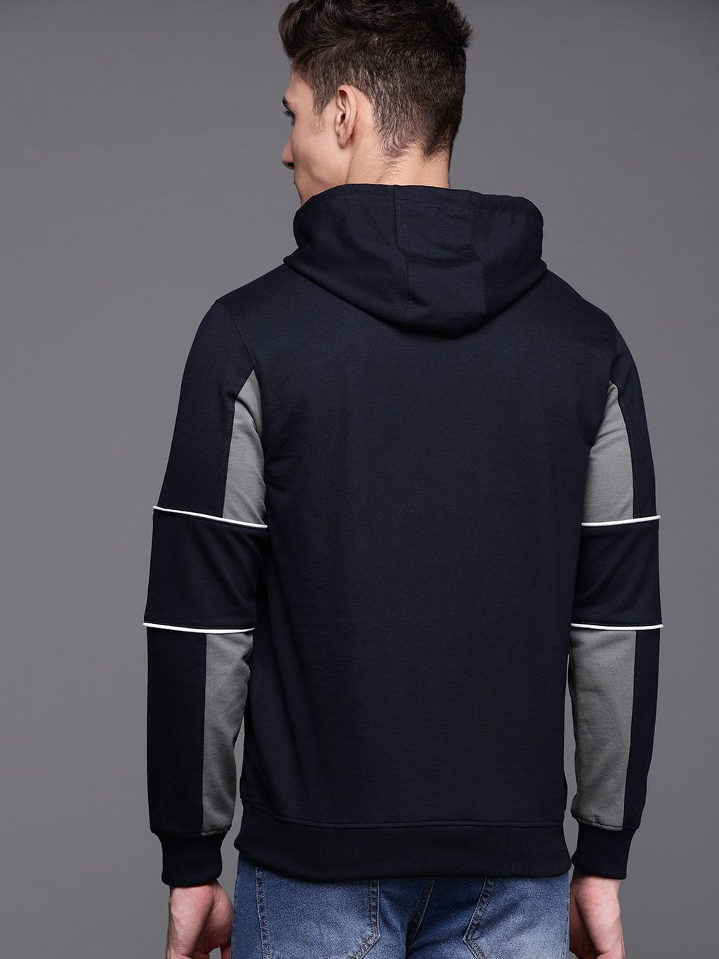  Ducati Men Navy Blue Striped Hooded Sweatshirt