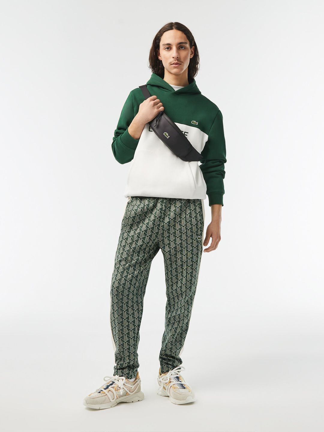  Lacoste Colourblocked Knitted Hooded Pullover Sweatshirt