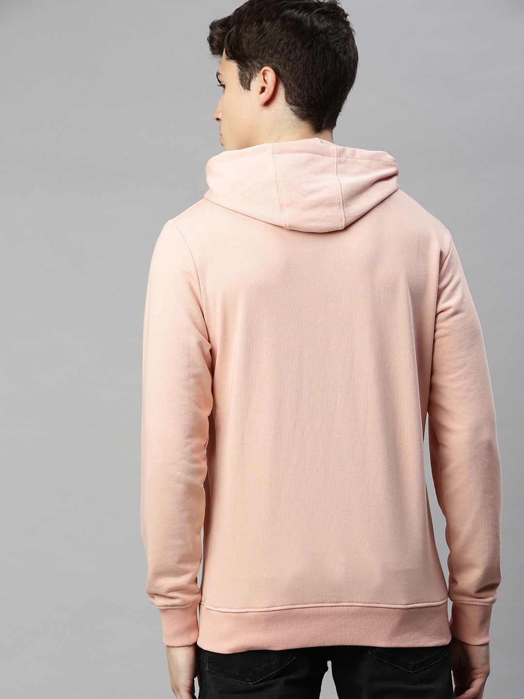  WROGN Men Pink Solid Slim Fit Hooded Sweatshirt