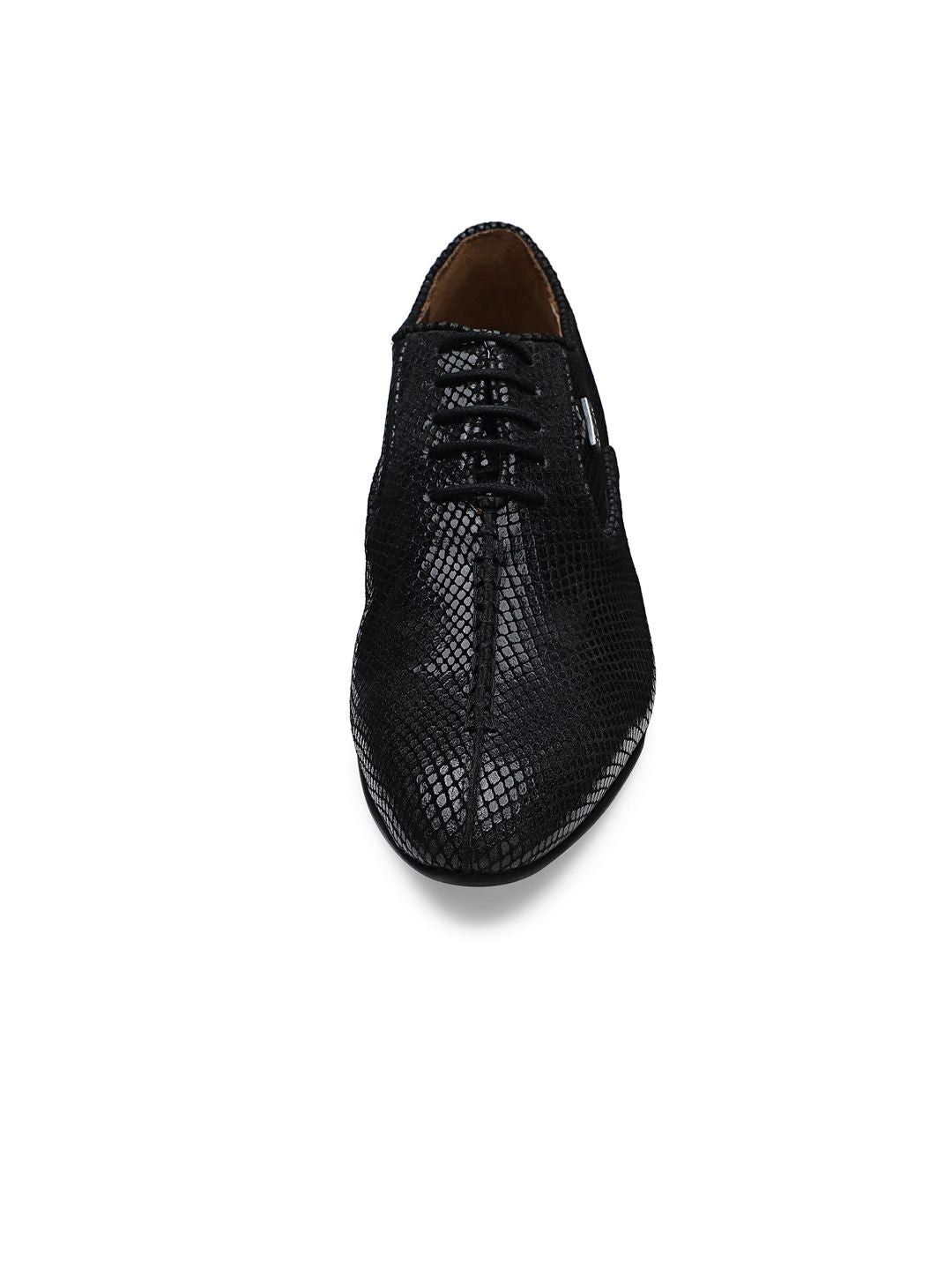  EZOK Men Black Textured Leather Formal Derbys