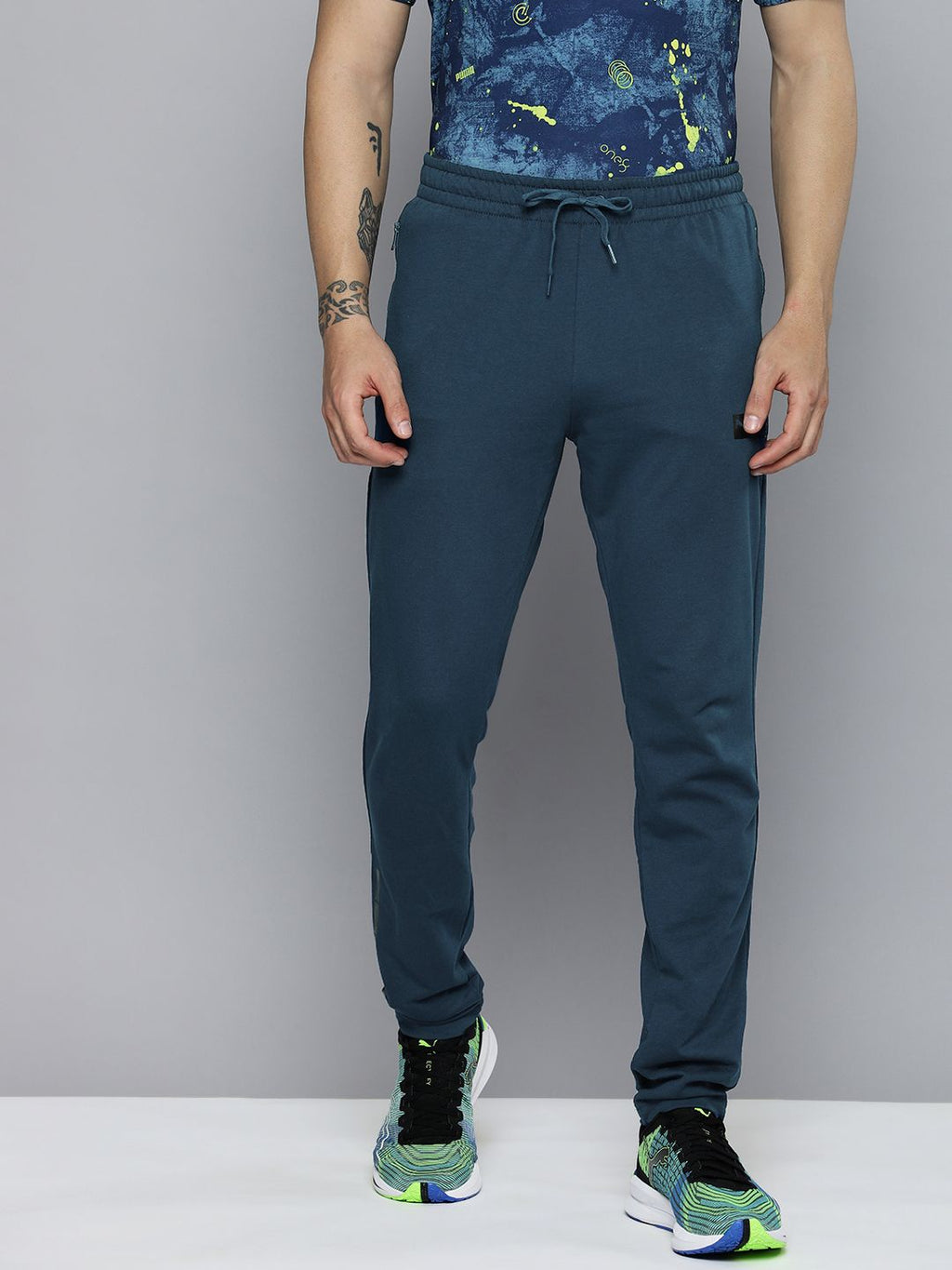  One8 X PUMA Men Teal Blue Brand Logo Printed Slim Fit Regular Track Pants