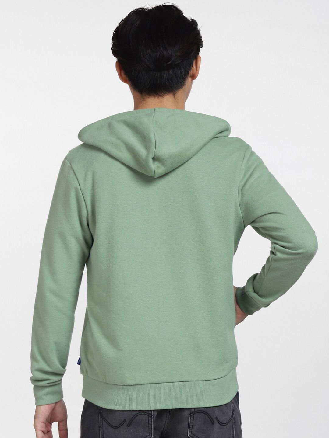  Jack & Jones Men Green Hooded Front Open Sweatshirt