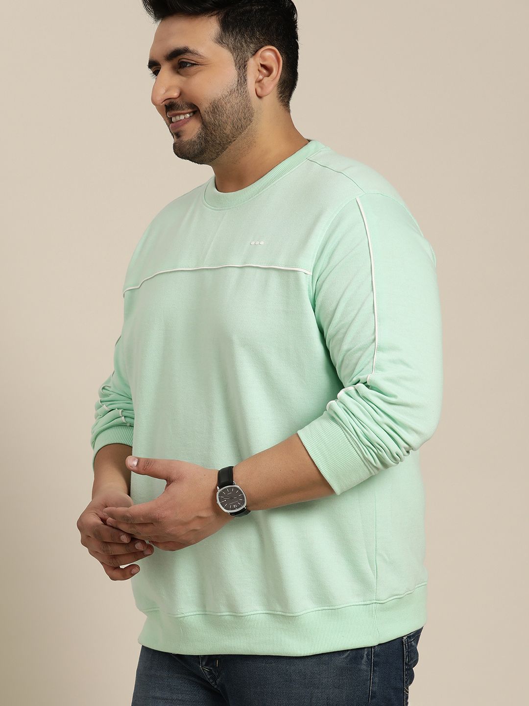  Sztori Men Plus Size Sea Green Solid Athleisure Sweatshirt