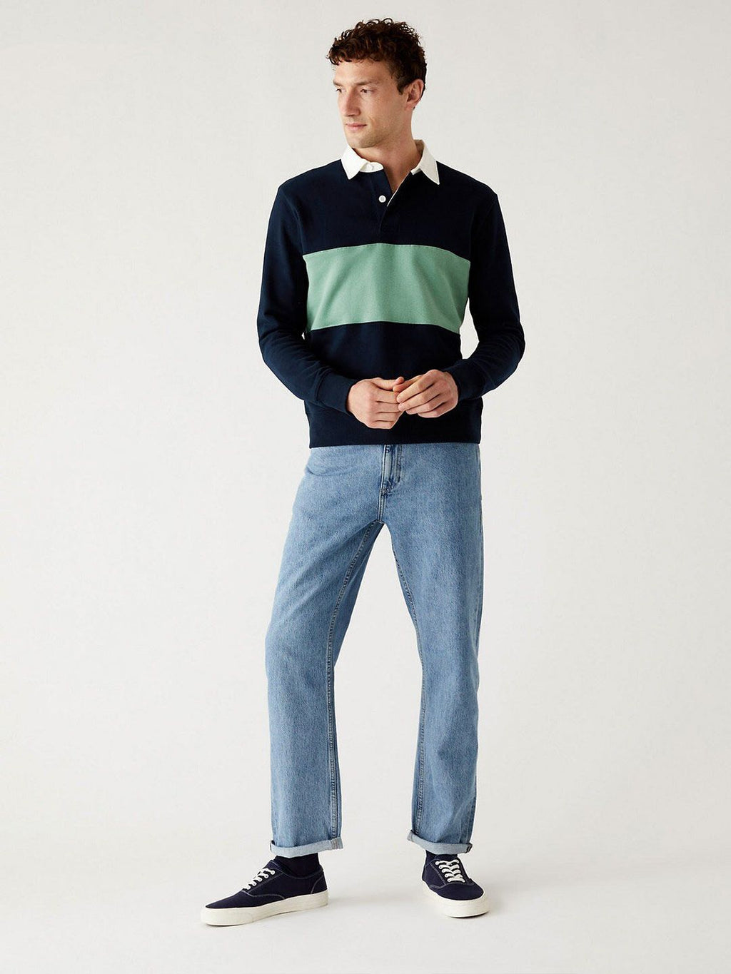  Marks & Spencer Men Navy Blue Colourblocked Pure Cotton Sweatshirt