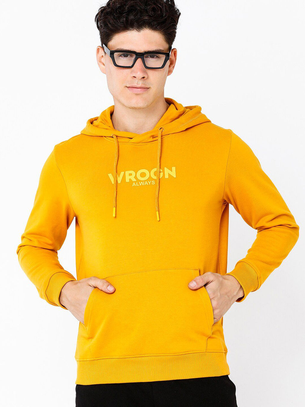  WROGN Men Alphanumeric Printed Hooded Pullover Pure Cotton Sweatshirt