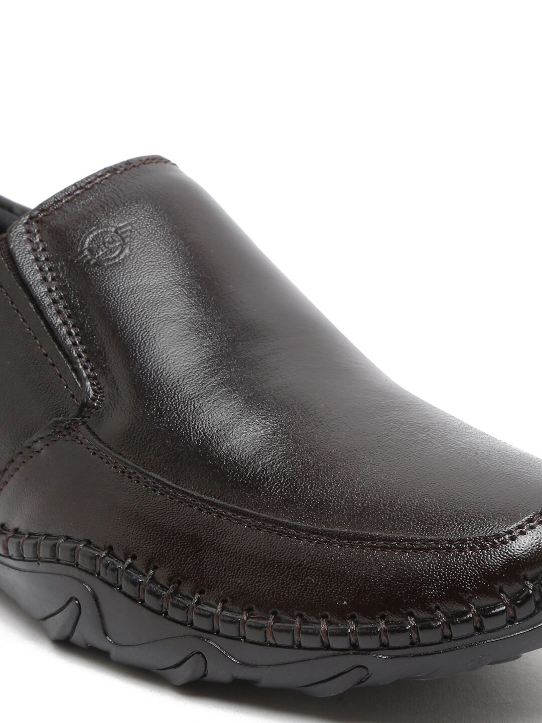  MUTAQINOTI Men Brown Solid Leather Formal Slip-On Shoes