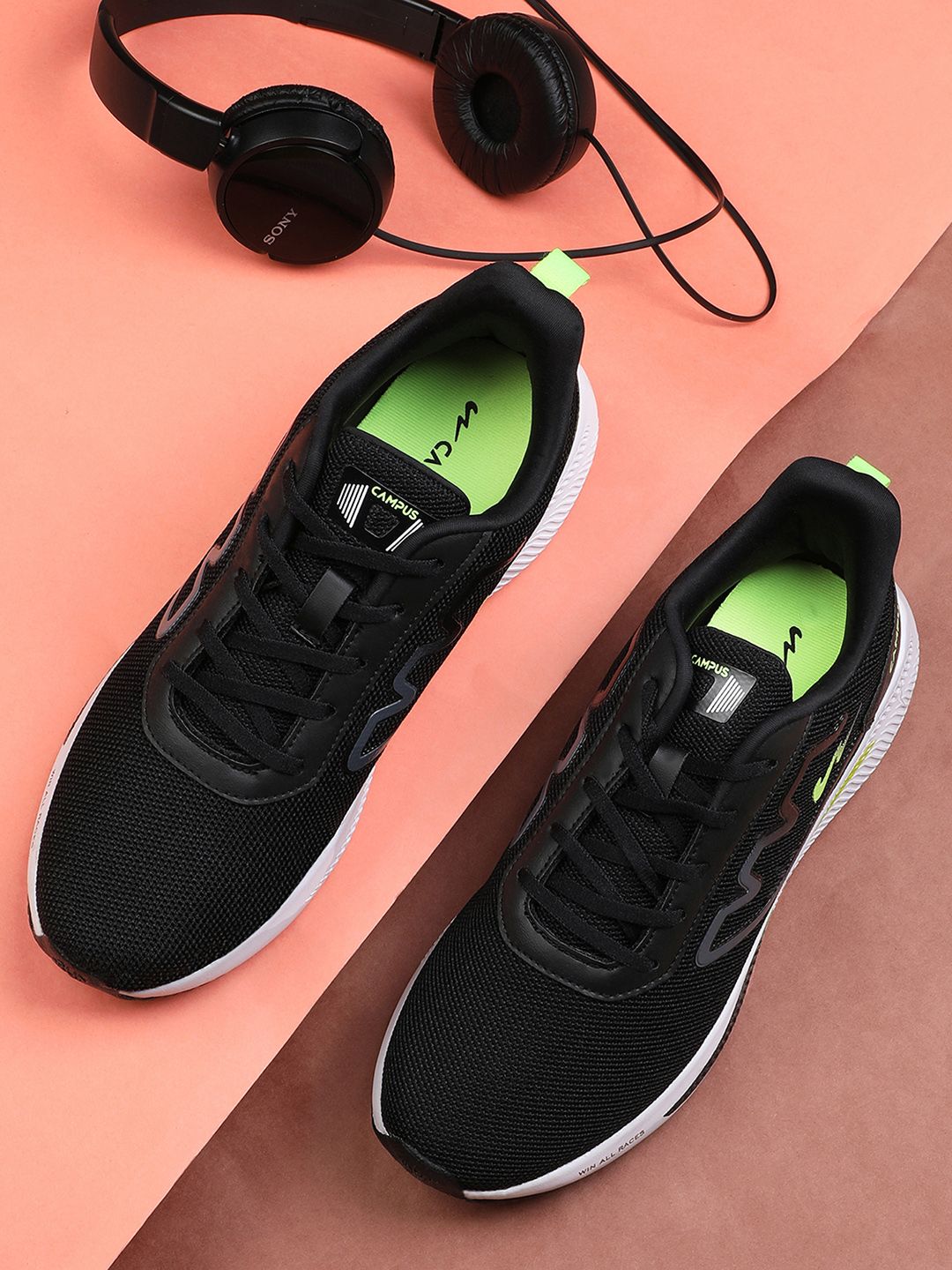  Campus Men Black Mesh Running Shoes