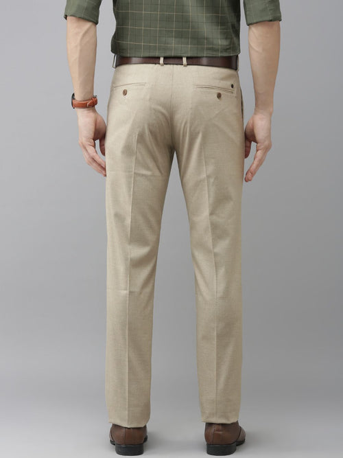  Arrow Men Khaki Solid Mid-Rise Formal Trousers