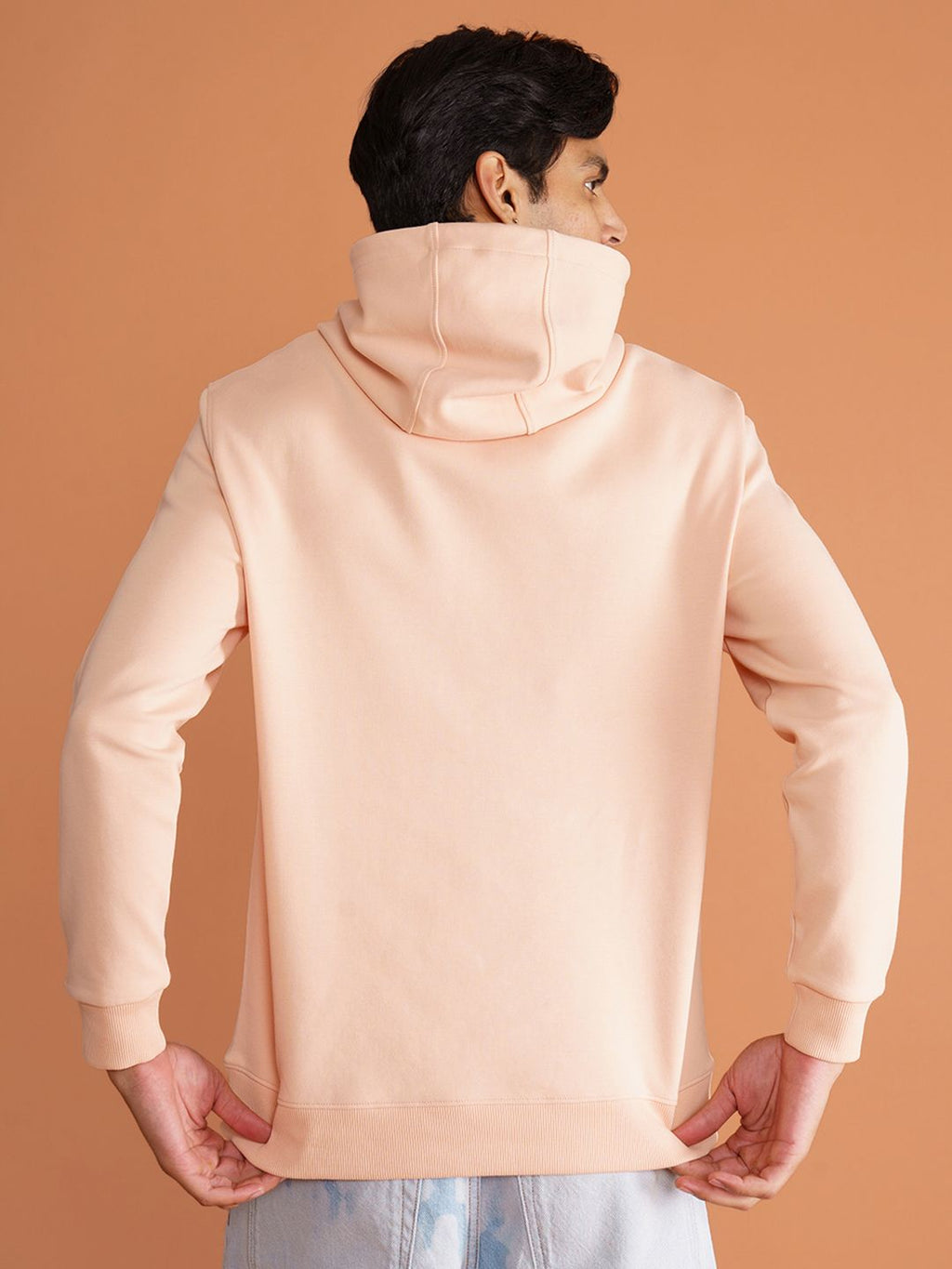  DAMENSCH Men Solid Peach Cotton Regular Fit Hoodie