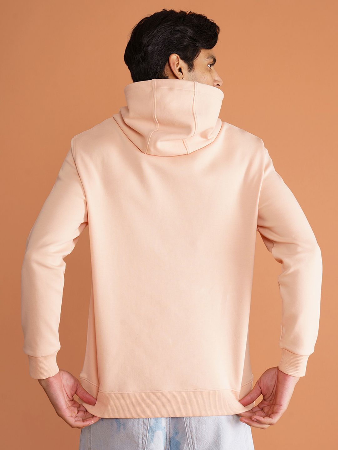  DAMENSCH Men Solid Peach Cotton Regular Fit Hoodie