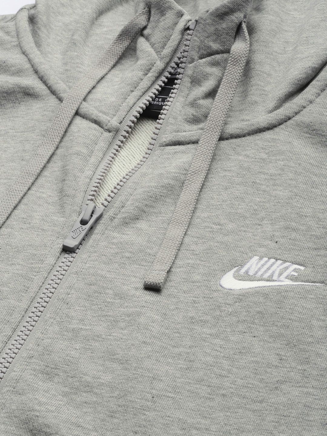  Nike Men Grey Melange Solid CLUB Hooded Sweatshirt