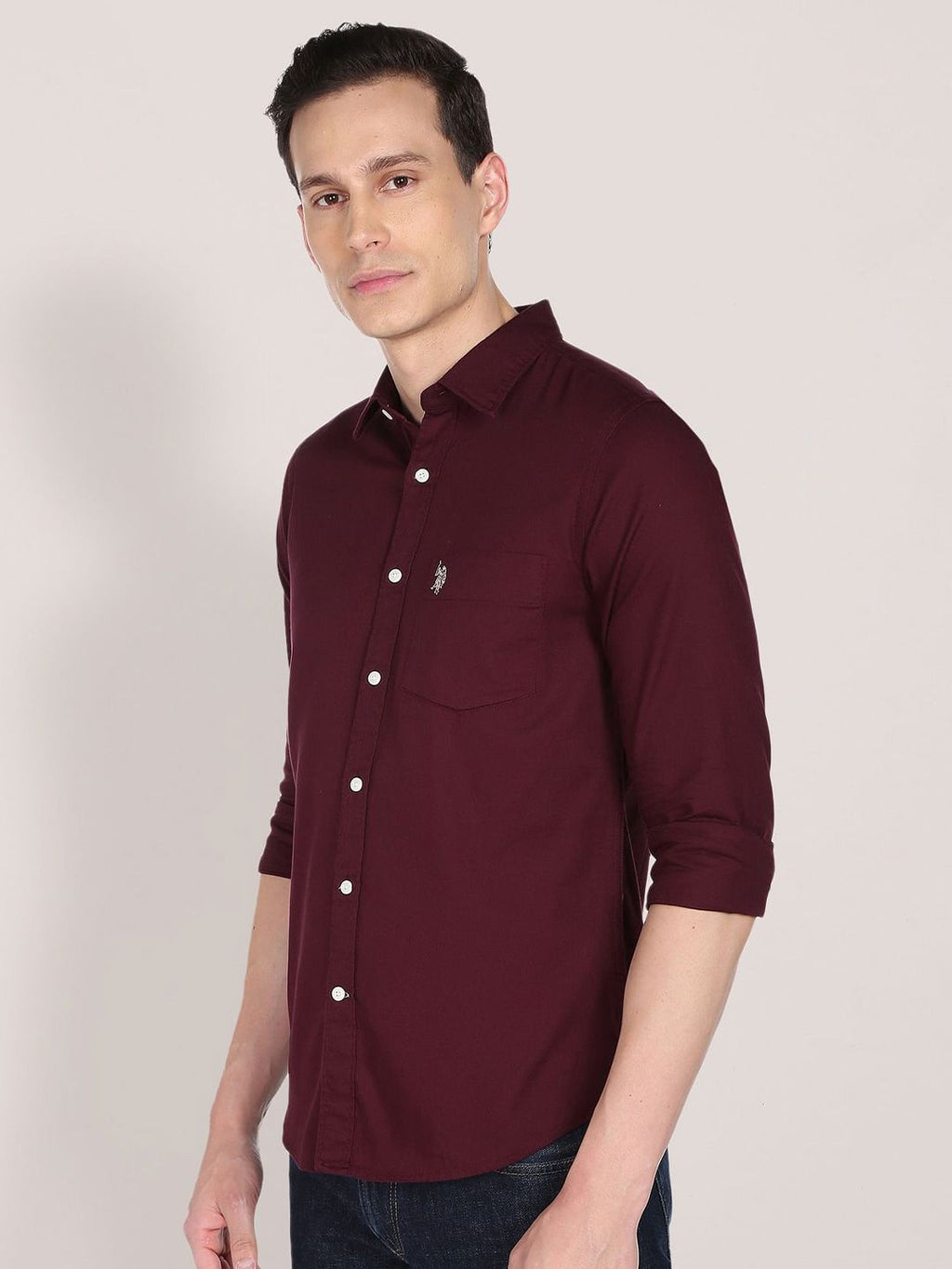 U.S. Polo Assn. U S Polo Assn Men Maroon Cotton Classic Everyday Shirt
