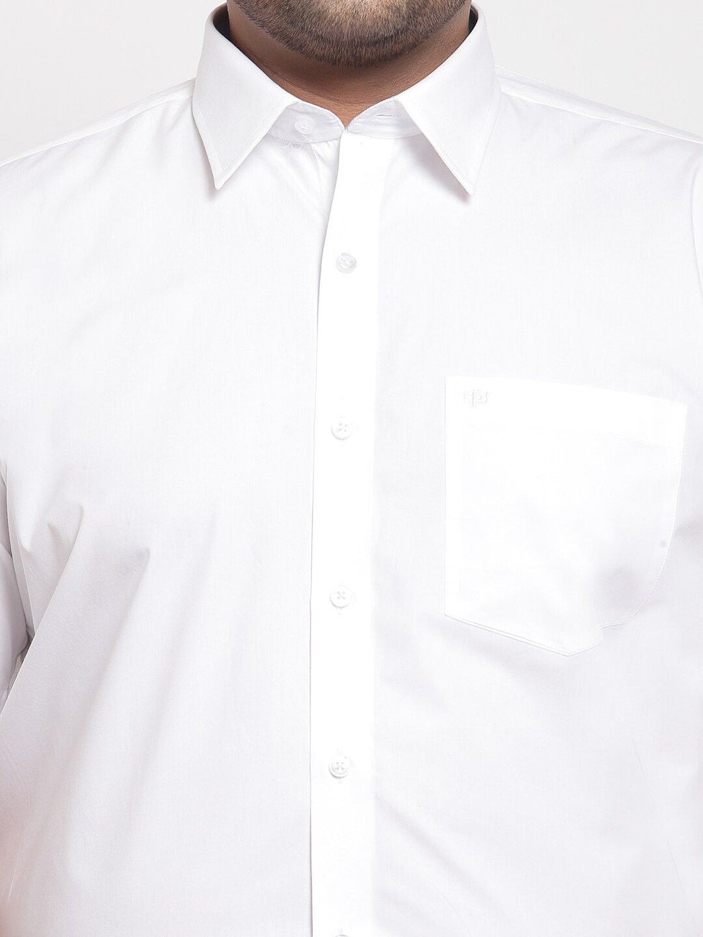  PlusS Men White Cotton Solid Formal Shirt
