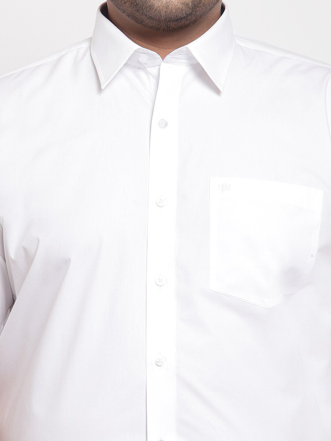  PlusS Men White Cotton Solid Formal Shirt