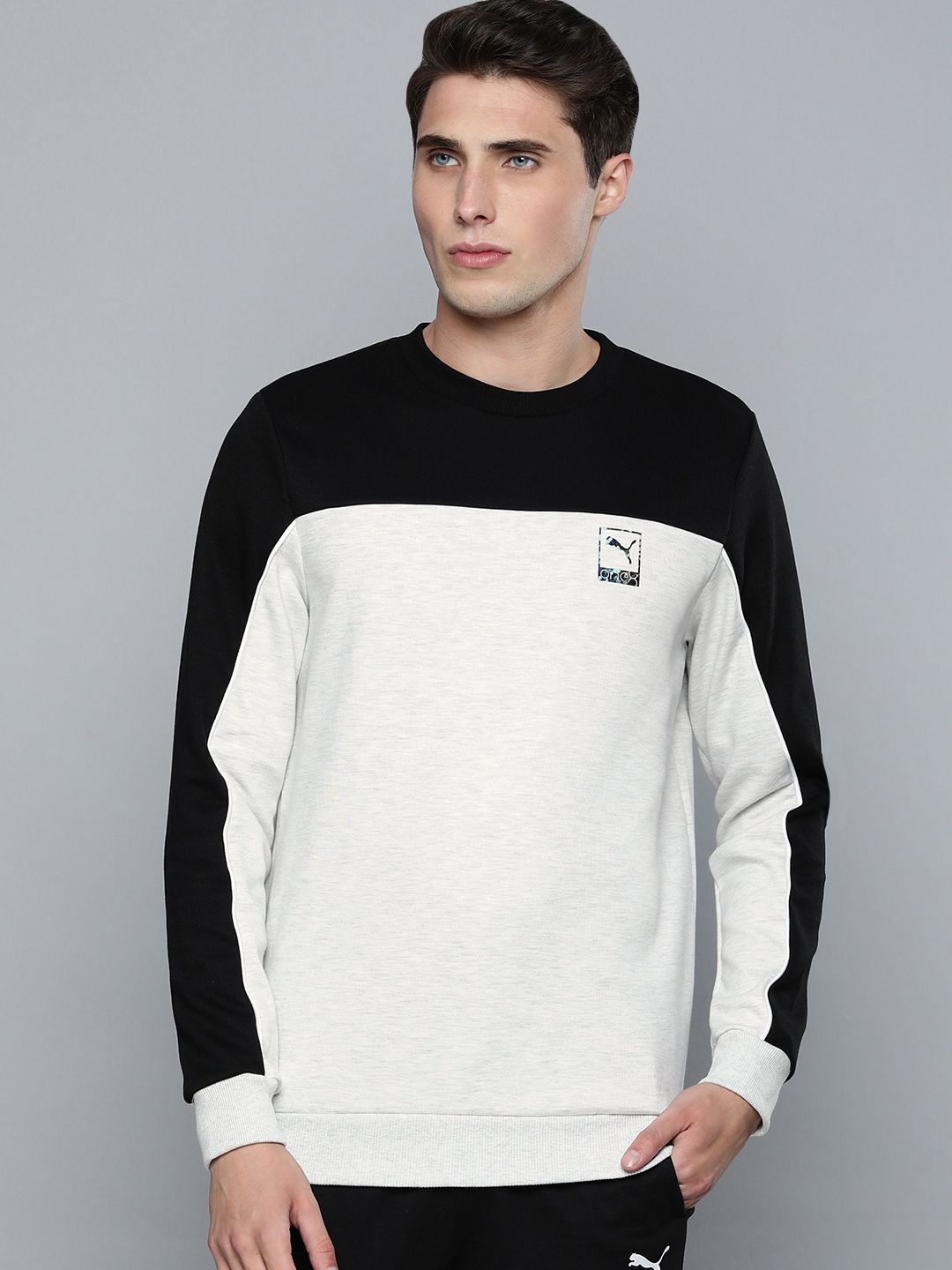  One8 X PUMA Men White Slim Fit Colourblocked Crew Sweatshirt