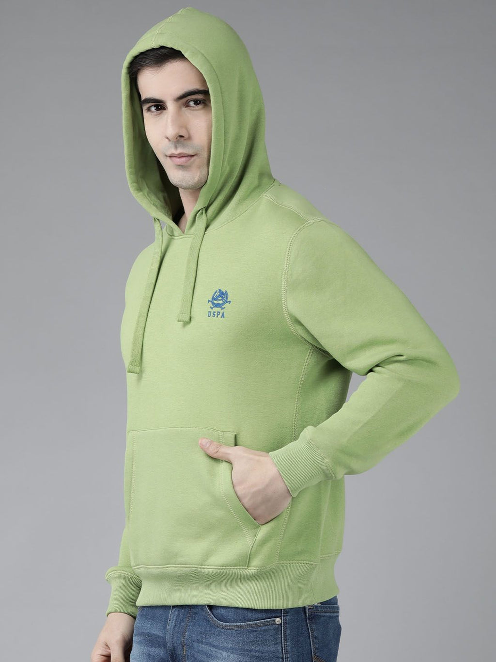  U.S. Polo Assn. Men Green Solid Hooded Sweatshirt