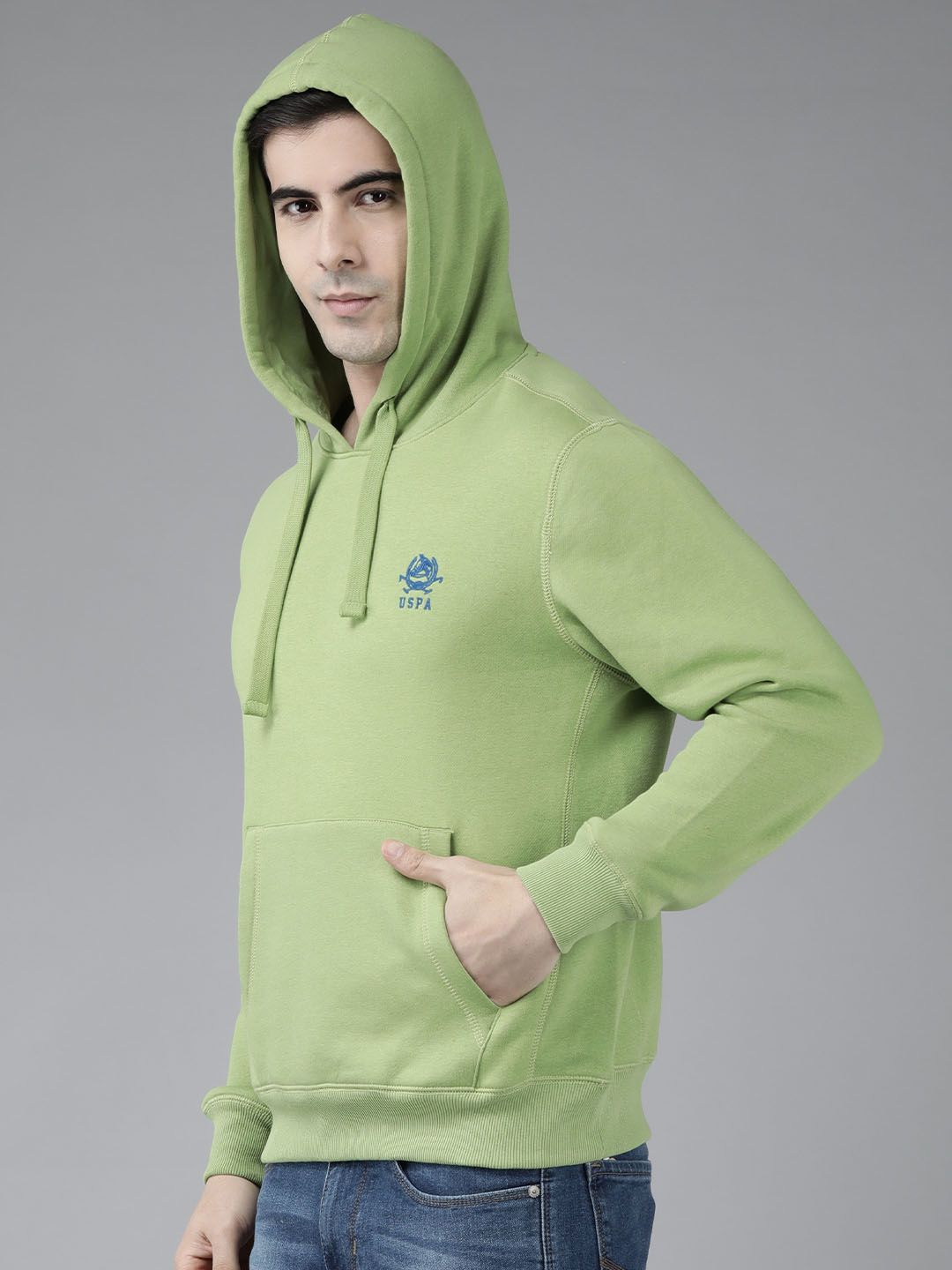  U.S. Polo Assn. Men Green Solid Hooded Sweatshirt