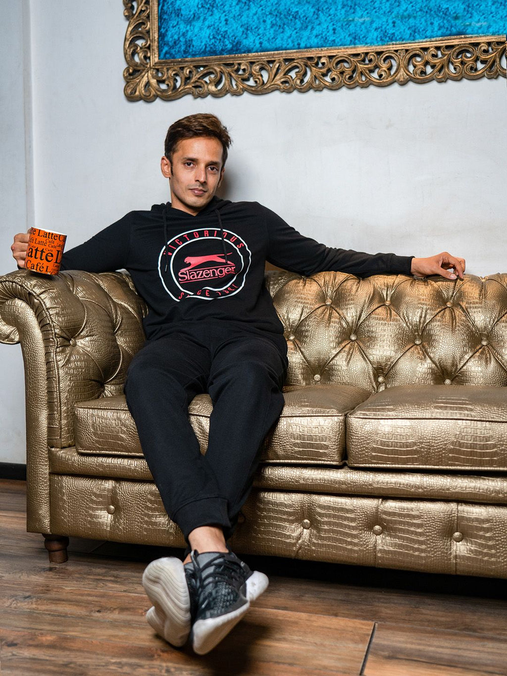  Slazenger Men Black & Red Printed Tracksuit
