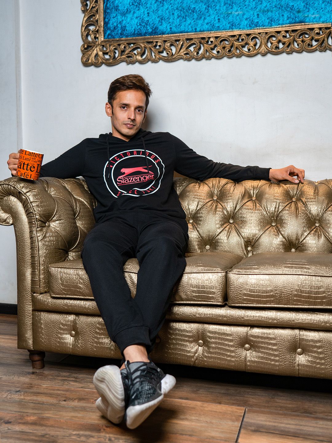  Slazenger Men Black & Red Printed Tracksuit