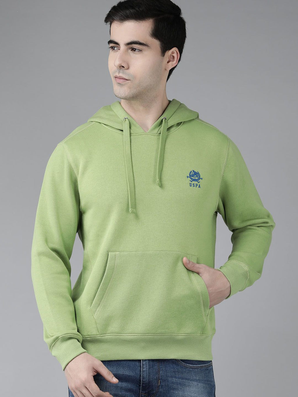  U.S. Polo Assn. Men Green Solid Hooded Sweatshirt