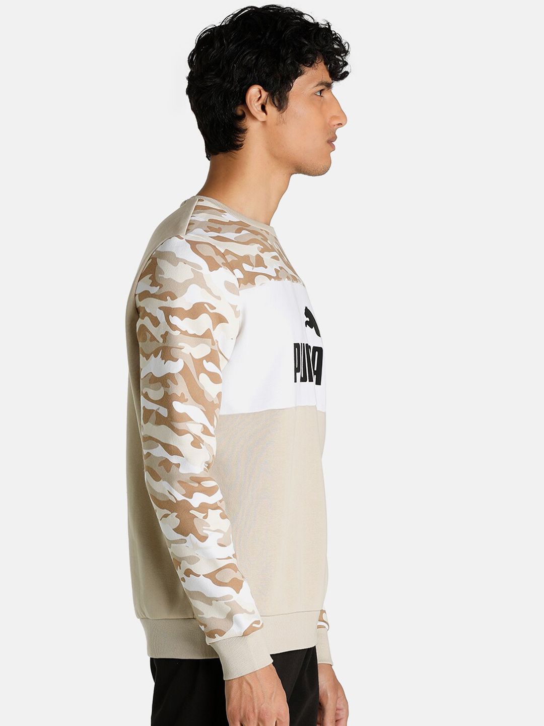  Puma Men Beige Regular Fit Essentials+ Camo Crewneck Sweatshirt