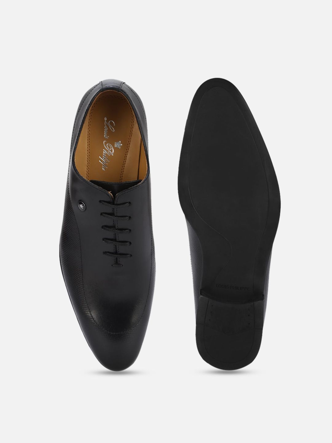  Louis Philippe Men Black Solid Leather Formal Derbys