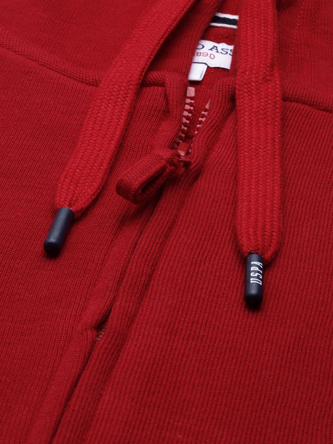  U.S. Polo Assn. Men Red Brand Logo Embroidered Hooded Sweatshirt