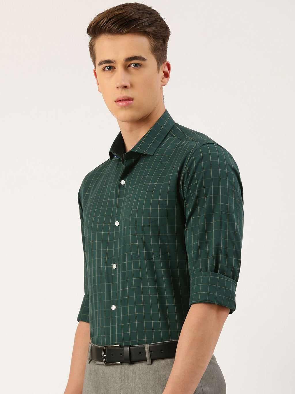  Peter England Men Slim Fit Opaque Checked Formal Shirt