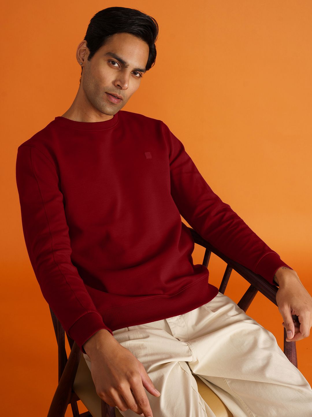  DAMENSCH Men Solid Maroon Premium Cotton Regular Fit Sweatshirt