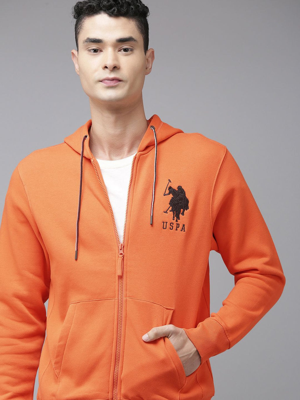 U.S. Polo Assn. U S Polo Assn Men Orange Hooded Sweatshirt