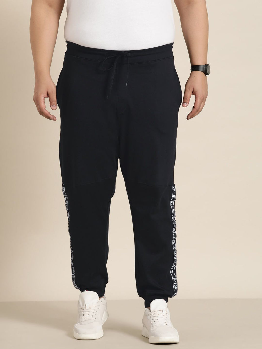  Sztori Men Plus Size Pure Cotton Solid Joggers With Side Taping