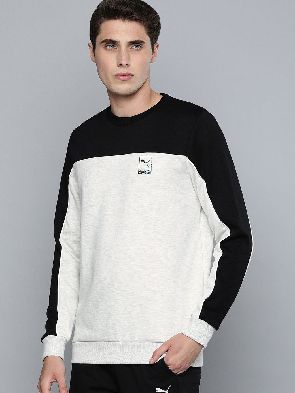  One8 X PUMA Men White Slim Fit Colourblocked Crew Sweatshirt