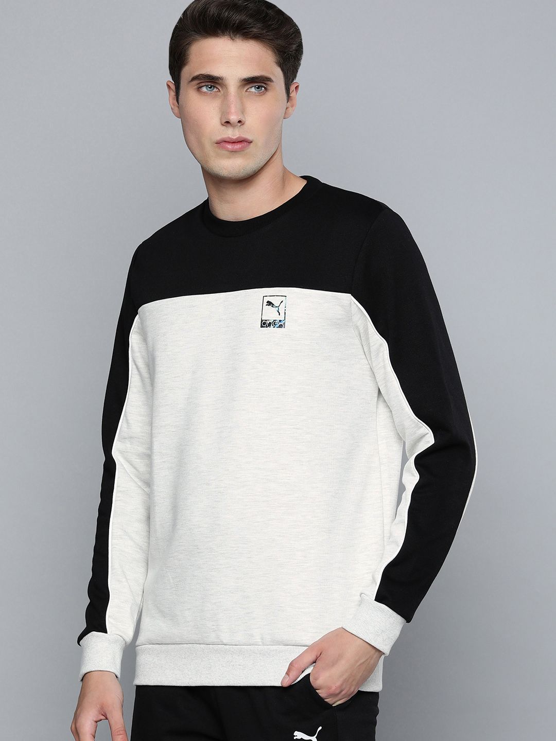  One8 X PUMA Men White Slim Fit Colourblocked Crew Sweatshirt