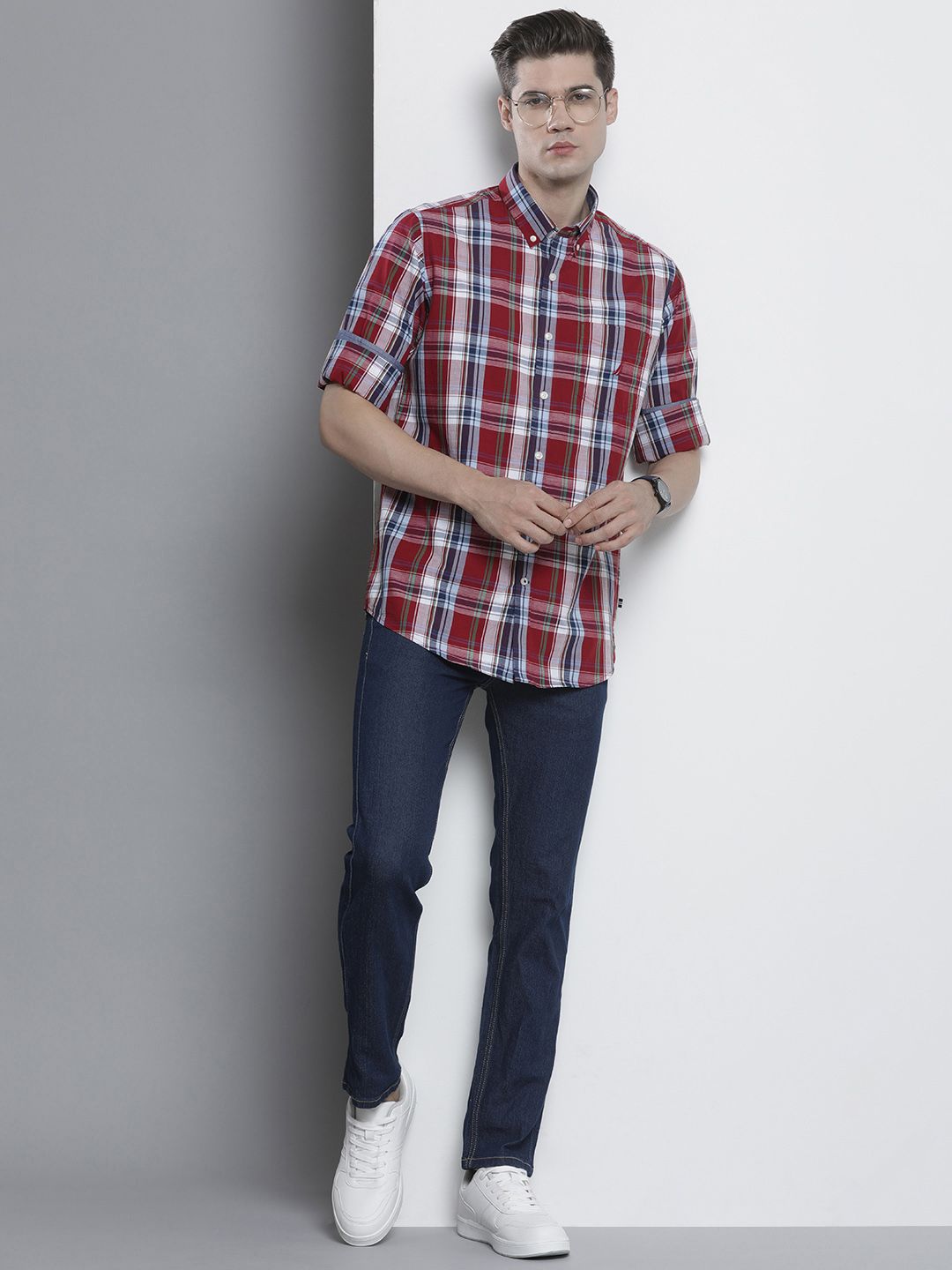  Nautica Men Pure Cotton Classic Tartan Checks Opaque Casual Shirt