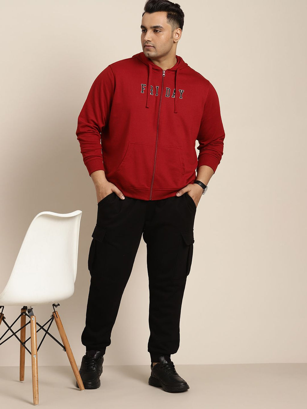  Sztori Men Plus Size Typography Printed Hooded Sweatshirt